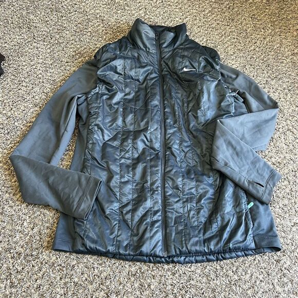 Nike Running Women’s Full Zip Jacket Bluish Gray Size Large Puffer Zip Pockets - Picture 1 of 9